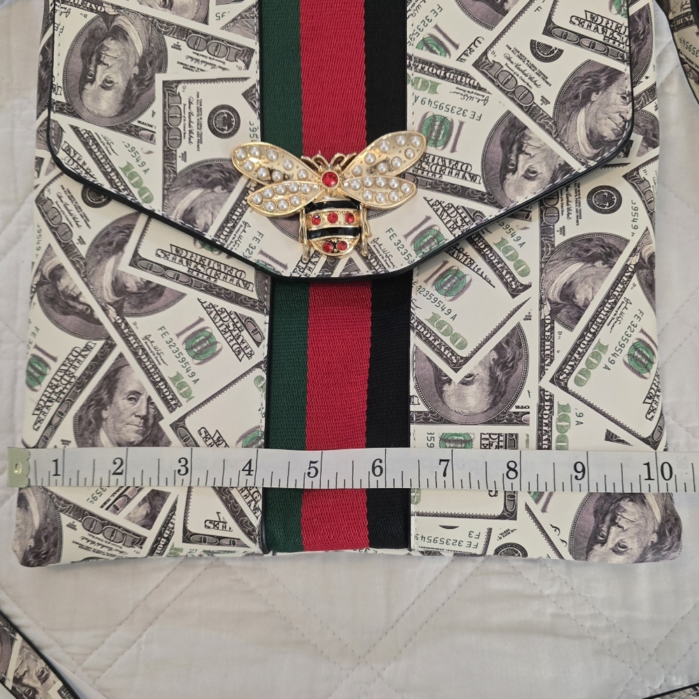 Queen Bee Dollar Bills Styled Crossbody‎ Messenger Bag Soulfina Collection - Picture 7 of 12